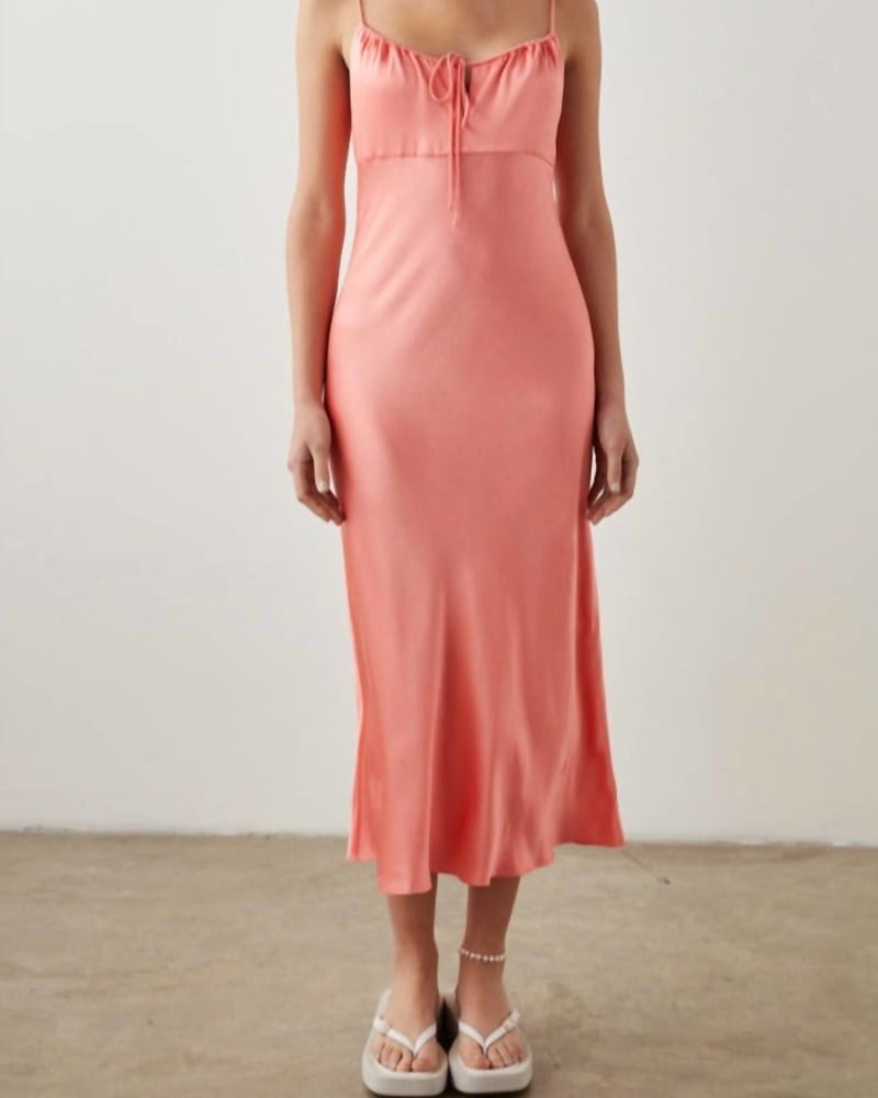 Front of a model wearing a size L Laramie Dress in Coral in Coral by Rails. | dia_product_style_image_id:338361